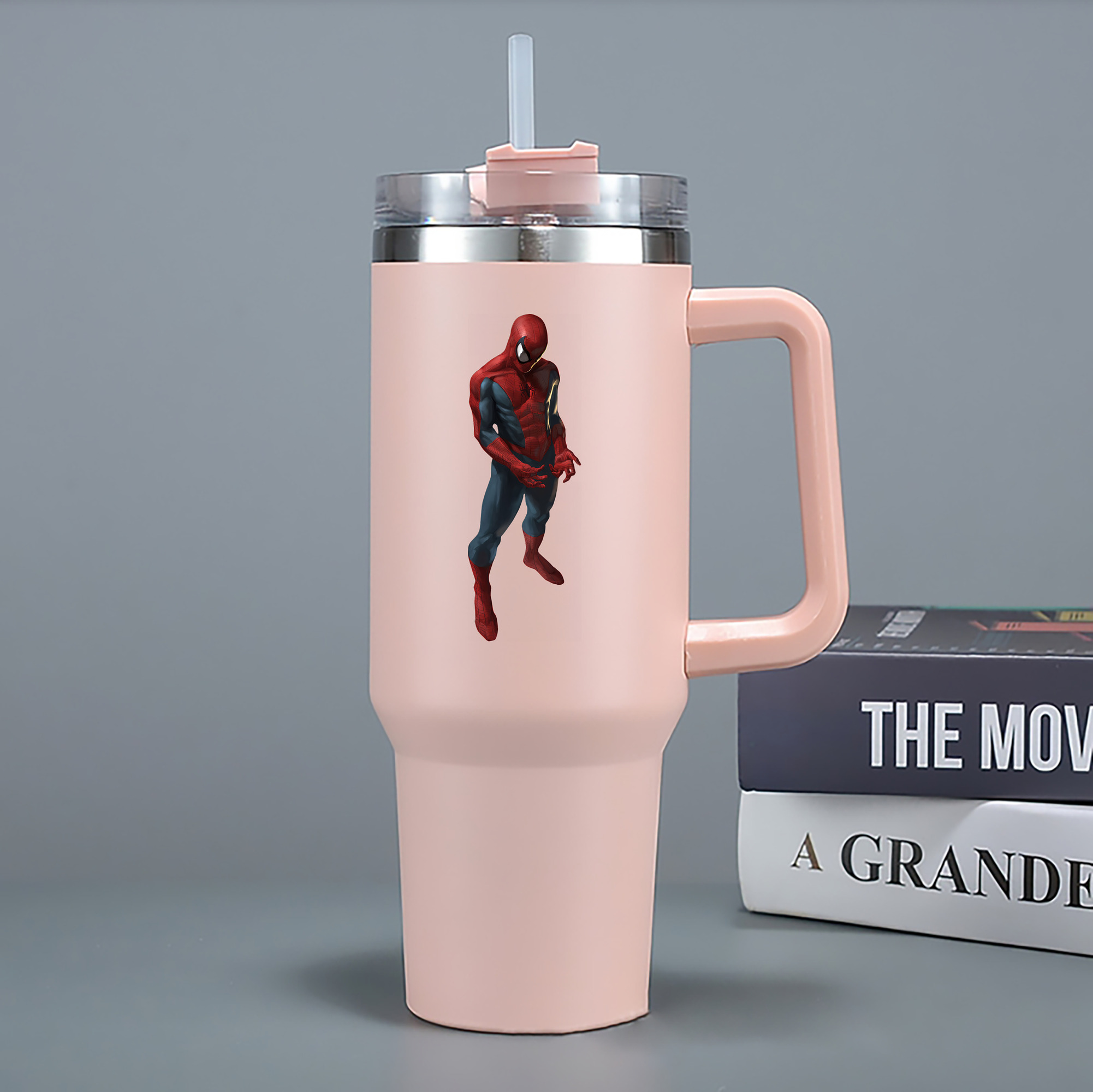 （画像用） Spider Man スパイダーマン 1200mL車用タンブラー - クリスタルステッカー（プラスチックストロー付き）